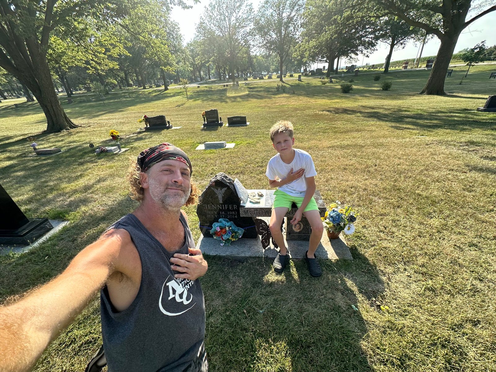 Mike and Robbie at Jeni's grave